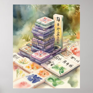 Impresión de arte de Mahjong en acuarela