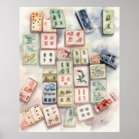 Impresión de arte de Mahjong en acuarela