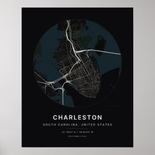 Impresión de arte de mapa de ciudad negra de Charl