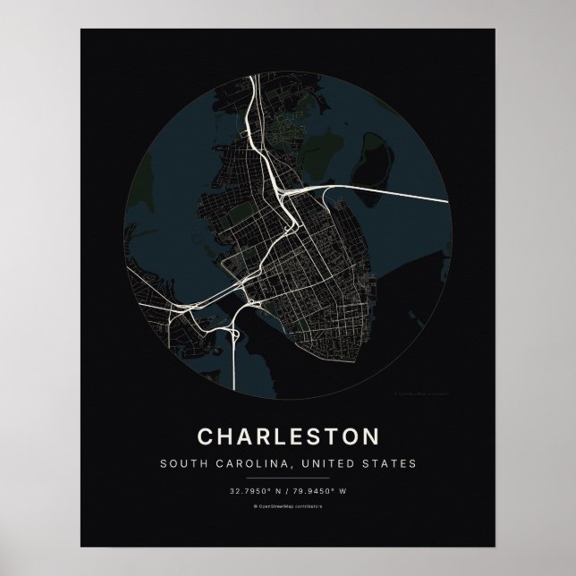 Impresión de arte de mapa de ciudad negra de Charl (Frente)