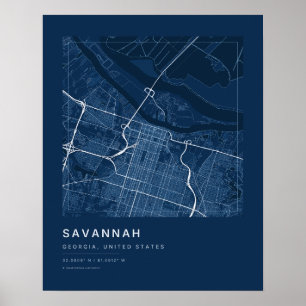 Impresión de arte de mapa de la ciudad de Savannah