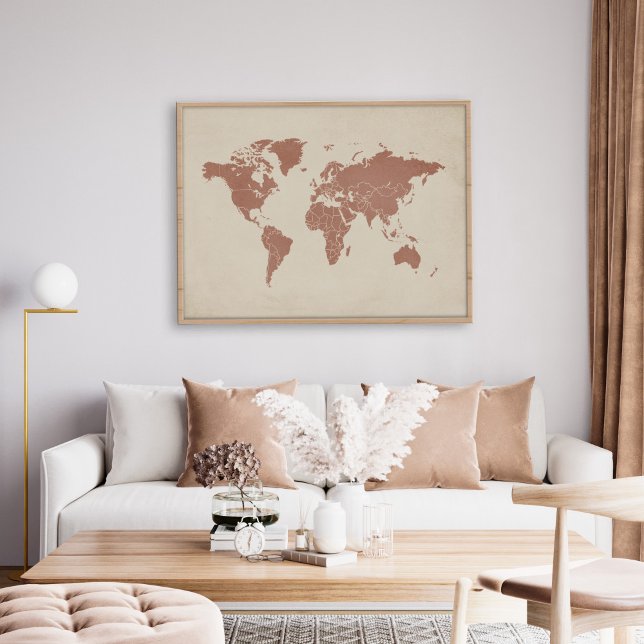Impresión de Arte de Mapa Mundial en Terracota y B (Subido por el creador)