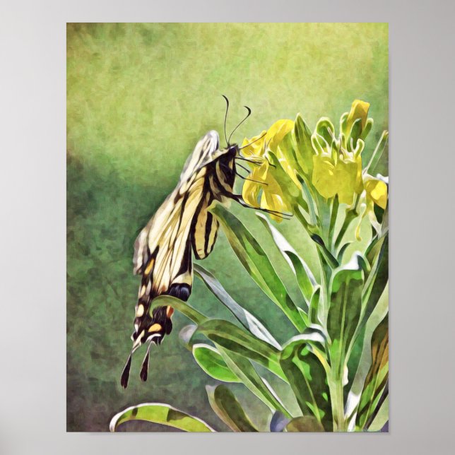 Impresión de arte de mariposa amarilla y flores (Frente)
