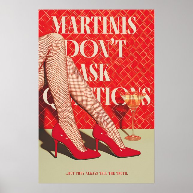 Impresión de arte de Martini retro con tacones roj (Frente)