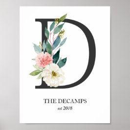 Impresión de arte de monograma, letra D, boda, gua