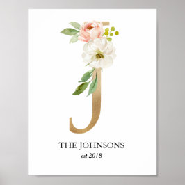 Impresión de arte de monograma, letra J, boda, gua