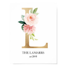 Impresión de arte de monograma, letra L, boda, gua