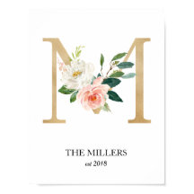 Impresión de arte de monograma, letra M, boda, gua