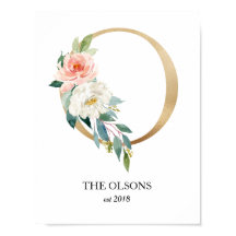 Impresión de arte de monograma, letra O, boda, gua