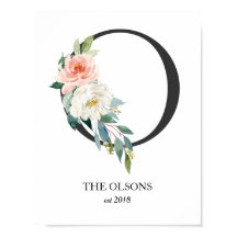 Impresión de arte de monograma, letra O, boda, gua