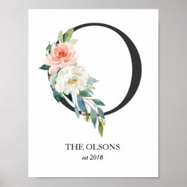 Impresión de arte de monograma, letra O, boda, gua