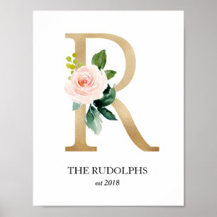 Impresión de arte de monograma, letra R, boda, gua