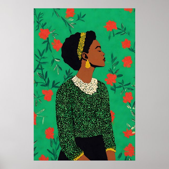 Impresión de arte de mujer afrocéntrica floral ver (Frente)