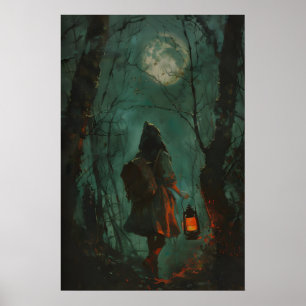 Impresión de arte de niña del bosque oscuro Cottag