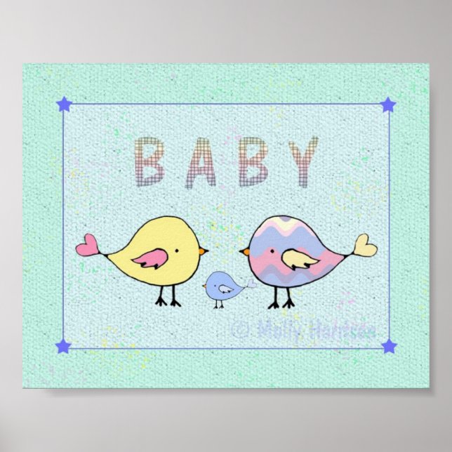 Impresión de arte de nursery de pájaros de amor de (Frente)