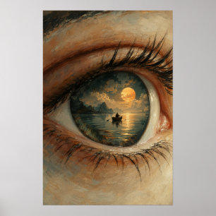 Impresión de arte de ojo de puesta de sol surreali