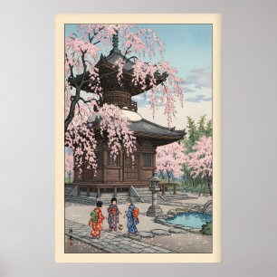 Impresión de arte de pagoda de Sakura Jardín japon