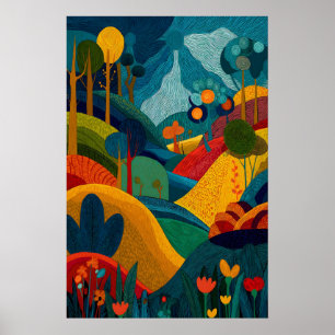 Impresión de arte de paisaje abstracto floral mode