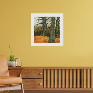Impresión de arte de paisaje de bosque otoñal