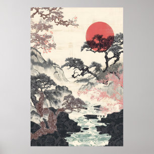 Impresión de arte de paisaje japonés tradicional -