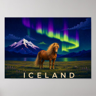 Impresión de arte de pared Caballo Islandés Aurora
