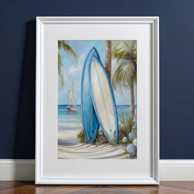 Impresión de arte de pared costera de tabla de sur (Tropical Surfboard Coastal Wall Art Print by TinkPrints.)