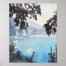 Impresión de Arte de Pared de Acuarela del Lago Se
