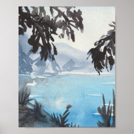 Impresión de Arte de Pared de Acuarela del Lago Se