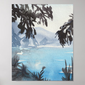 Impresión de Arte de Pared de Acuarela del Lago Se