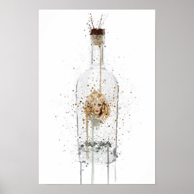 Impresión de arte de pared de botella de ginebra ' (Frente)