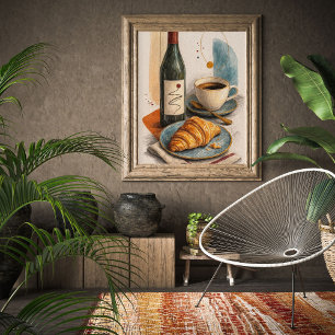 Impresión de Arte de Pared de Botella de Vino, Caf
