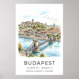 Impresión de arte de pared de Budapest Acuarela Pa