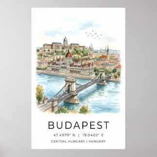Impresión de arte de pared de Budapest Acuarela Pa