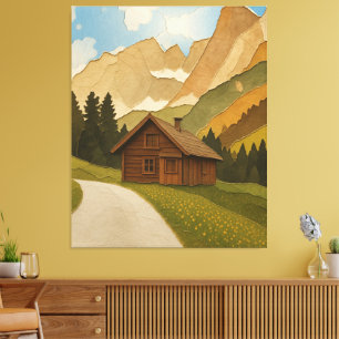 Impresión de arte de pared de cabaña rústica de mo
