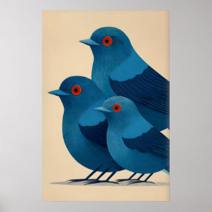 Impresión de Arte de Pared de Pájaro Azul - Trío M