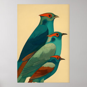 Impresión de arte de pared de pájaro trío estiliza