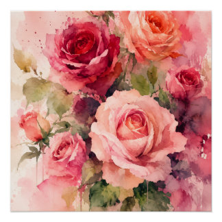 Impresión de Arte de Pared de Ramo de Rosas en Acu