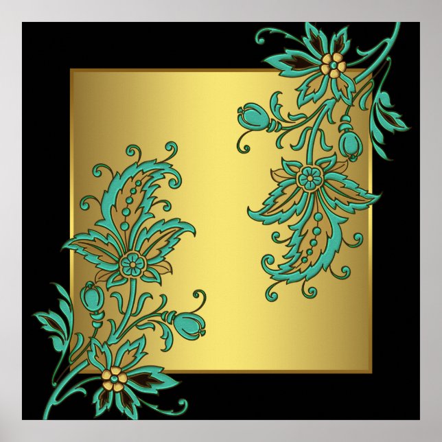 Impresión de arte de pared floral elegante de oro  (Frente)