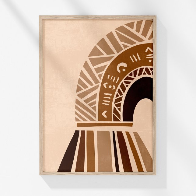 Impresión de Arte de Pared Neutral Abstracto Arco  (Boho Neutral Abstract Tribal Rainbow Wall Art in a wooden frame on a sunny white wall.)