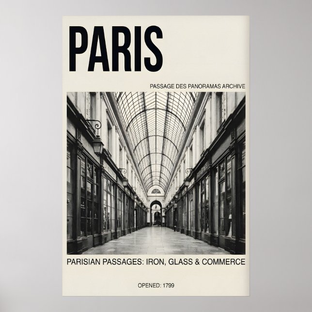 Impresión de arte de pasaje parisino negro y blanc (Frente)