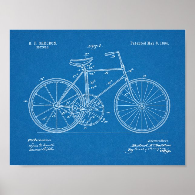 Impresión de arte de patente de diseño de biciclet (Frente)
