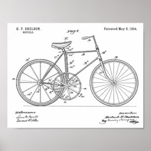 Impresión de arte de patente de diseño de biciclet