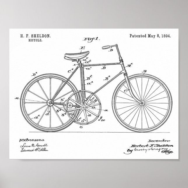 Impresión de arte de patente de diseño de biciclet (Frente)