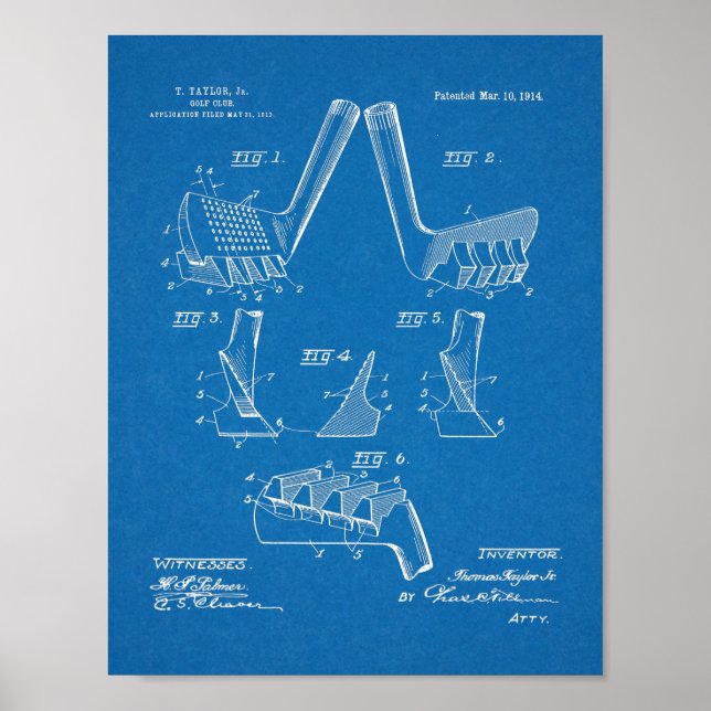 Impresión de arte de patente de diseño de club de  (Frente)