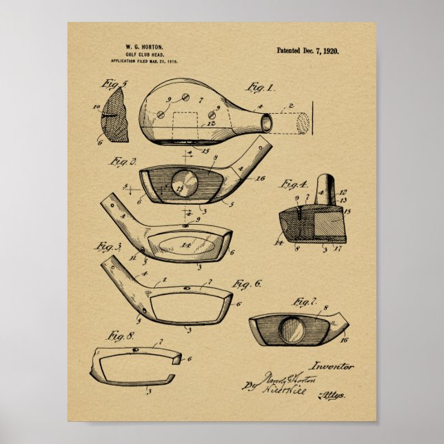 Impresión de arte de patente de diseño de jefe de  (Frente)