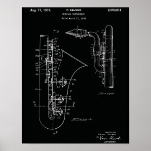 Impresión de Arte de Patente de Saxofón Vintage