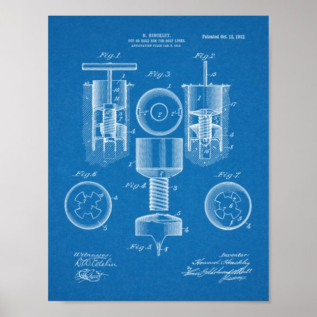 Impresión de arte de patente de talón de golf de 1 (Frente)