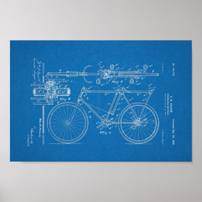 Impresión de arte de patentes de bicicletas sin ca (Frente)