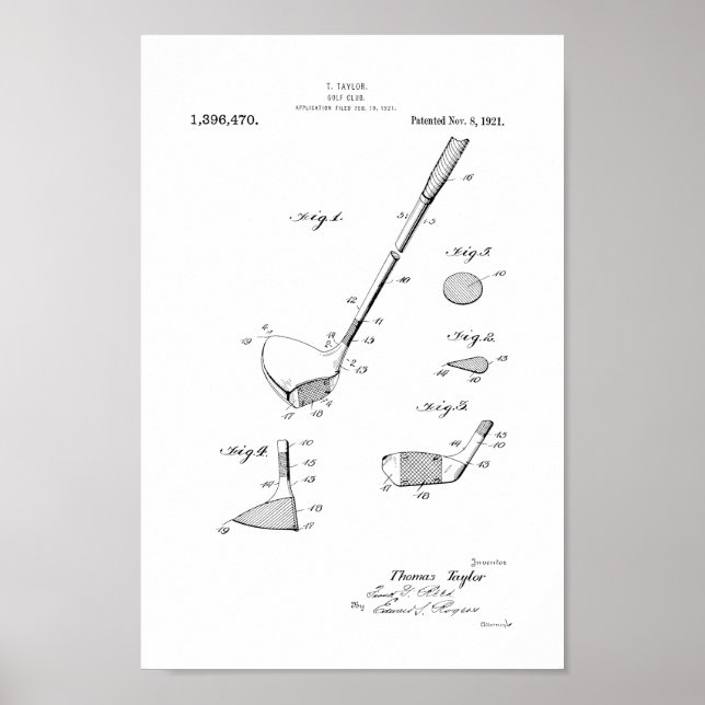 Impresión de arte de patentes de club de golf de 1 (Frente)