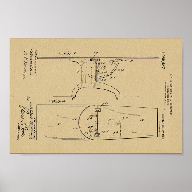 Impresión de arte de patentes de patentes de tabla (Frente)